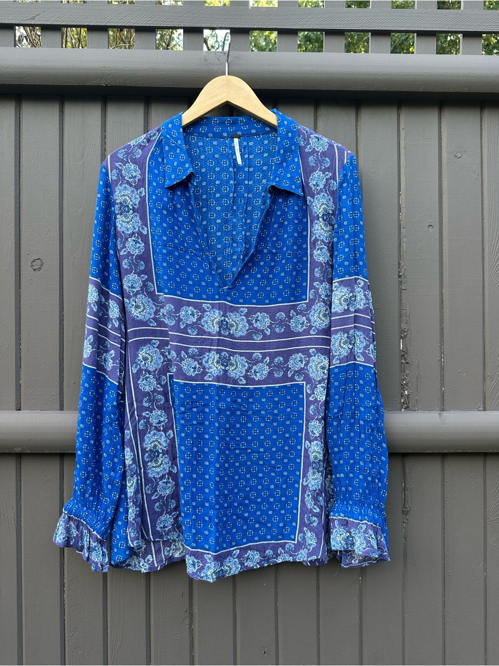 Free People Blue Patchwork Floral Bandana-Print Tunic